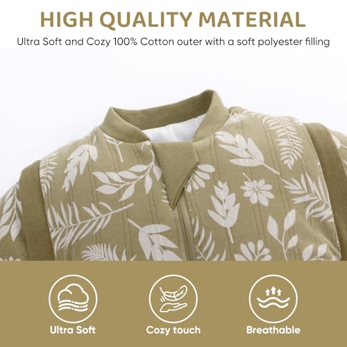 Image of Baby Sleep Sack, TOG 2.5 Winter Wearable Blanket, Removable Long Sleeves Baby Sleeping Bag for Infants and Toddlers, Super Soft Warm Comfortable Sleeping Sack, White Leaf, 0-6M