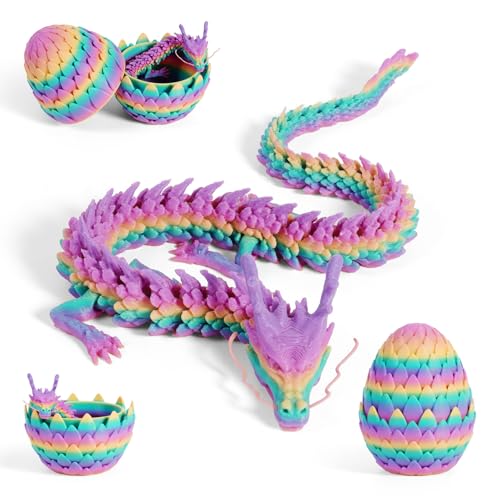 3D water lily Egg Articulating Gemstone Crystal Snake Figurine 3D Printed Dragons Crystal Dragon Fidget Toys Flexible Joints Mystery Dragon Action Figures Home Office Decor Macaron Color