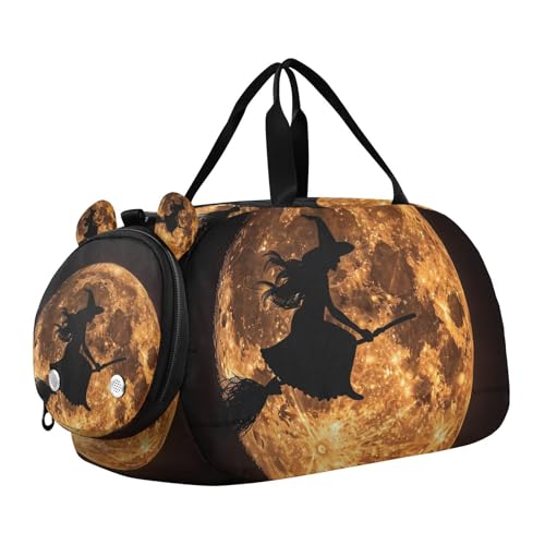 Duffle Bag for Boys or Girls with Shoes Compartment, Silhouette Of Witch Sports Travel Bag Overnight