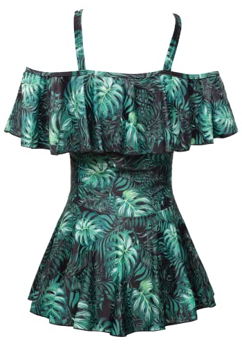 Image of COCOPEAR Women's One Piece Flounce Swimsuit Off Shoulder Bathing Suit Tummy Control Swimdress(FBA)