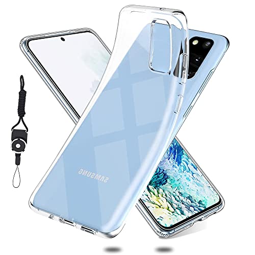 Galaxy S20 5G SC-51A / SCG01 用のケース カバー クリア 全透明 対応 TPU 耐衝撃 指紋防止 薄型 軽量 黄変防止 ストラップホール付属 ネックストラップ付 Qi充電対応 Galaxy S20 5G