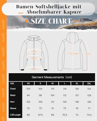33,000ft Damen Softshelljacke mit Abnehmbarer Kapuze Wasserdichte Atmungsaktiv Fleece Gefütterte Winterjacke Winddichte Übergangsjacke Funktionsjacke zum Radfahren, Wandern, Petrolblau L