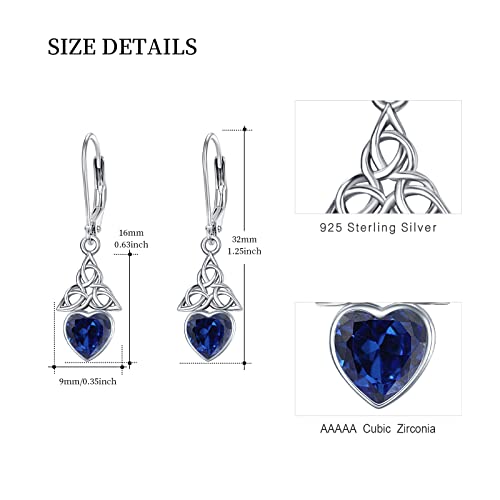 Celtic Love Knot Earrings For Women 925 Sterling Silver Sapphire Drop Earrings September Birthstone Dangle Earrings Celtic Jewelry Gifts Celtic Leverback Earrings For Women Girls Daughter #TOP2