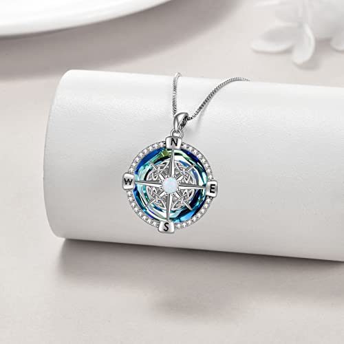 Winnicaca Compass Necklace For Women Compass Gifts For Teen Girls Sterling Silver Compass Jewelry Pendant With Blue Crystal Graduation Gift For Women #TOP2