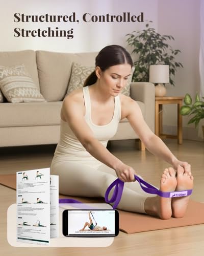 Image of Trideer Stretching Strap with Loops & Leg Lifter, Non-Elastic PT-Style Physical Therapy Strap for Knee Replacement Rehab, Hamstring, Calf & Back Stretcher Mobility, Hip, Shoulder & Yoga