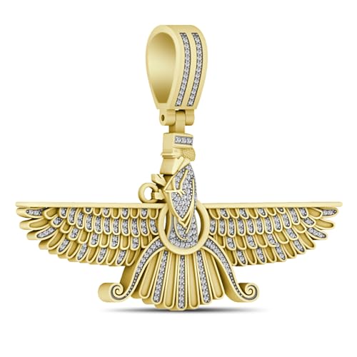 Real Genuine Authentic Natural Diamond 0.71 Cwt. 14K Solid Gold Rhodium Persian Empire Faravahar Ahura Mazda Zoroastrian Pendant Charm Franco Chain Neckless Set3