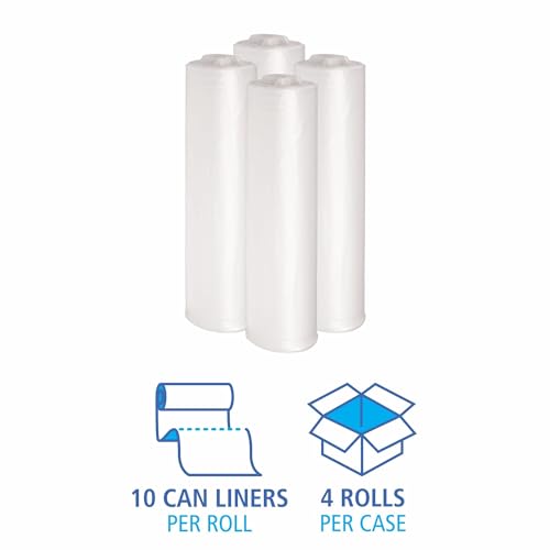 Image of Boardwalk Recycled Low-Density Polyethylene Can Liners, 33 Gallon Garbage Bags, 1.1 mil, 33 inch x 39 inch, Clear, 10 Bags /Roll, 10 Rolls /Carton