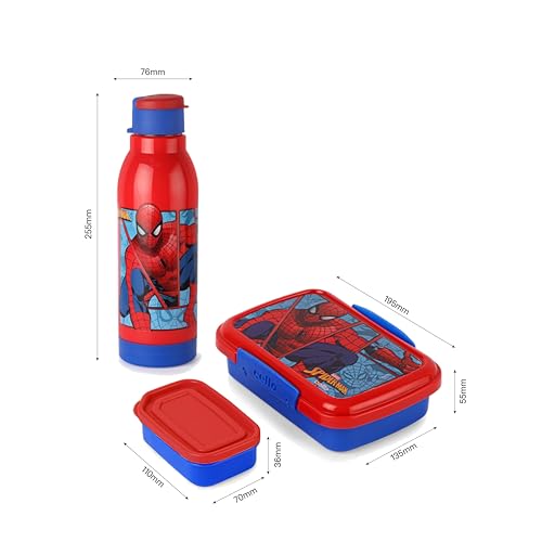 Image of CELLO Lunch On Spiderman Design Kids Combo Set Blue | Inner Compartment Lunch Box with Insulated Water Bottle Leak Proof Airtight Lightweight 3D Print Tiffin Box Bottle Set for School Kids Boys Girls