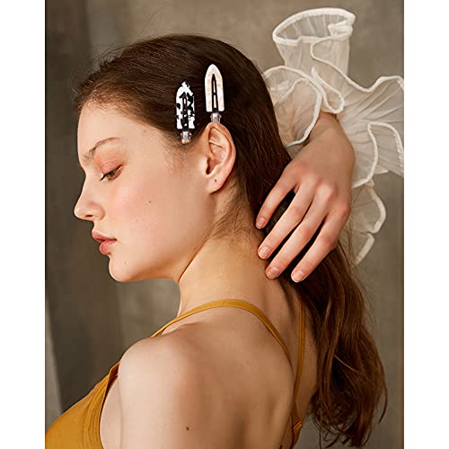 Magicsky 10PCS No Bend Hair Clips for Styling, Acrylic Resin Flat Clip, No Crease Curl Small Pin, Bang Seamless Hair Barrette Tool for Makeup-Hairstyle Accessories for Women Girls, Leopard White Black