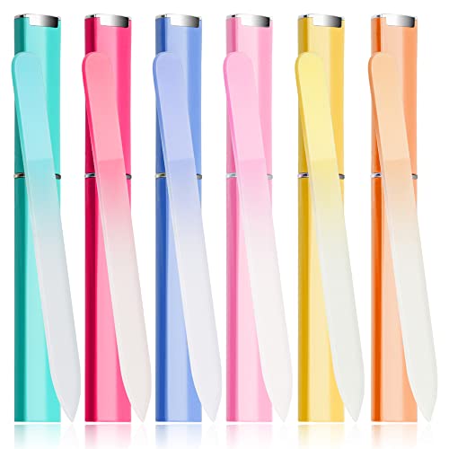 6 Pcs Glass Nail File With Case, Crystal Nail Files For Natural Nails Fingernail Files Set, Double Sided Etched Nail Filer Professional Ceramic Glass File For Travel Gifts Package Fine Grit #TOP7