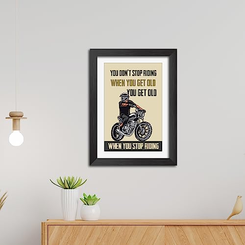 Image of TenorArts Motorcycle Riding Poster Frame Bikers Bullet Rider Motivational Quotes Laminated Photo Framed Painting with Matt Finish Frames (9inches x 12inches) (Get Old)