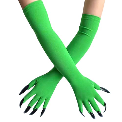 Guantes verdes de bruja con uñas negras para Halloween y carnaval Topcosplay