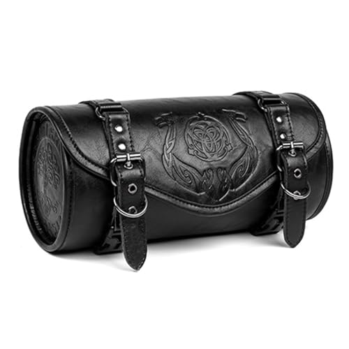 Sacoche de fourche moto vintage en cuir PU premium finitions punk et boucles métalliques