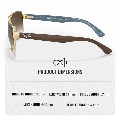 Image of Ray-Ban RB3530 Square Shaped Sunglasses for Men with Official RAYBAN Eyewear Kit