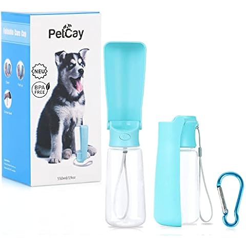 PetCay BPA frei & lebensmittelecht 550ml Faltbare Trinkflasche für Hunde mit Karabiner für Unterwegs, Reise und Wandern -Tragbare Hundetrinkflasche Wasserflasche Cover