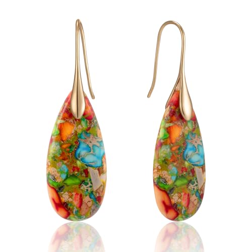 SELOVO Stone Colorful Earrings Dangle Gold Tone Statement Earrings for Women