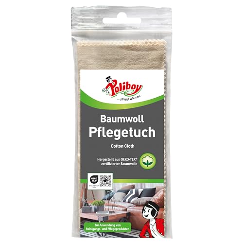 POLIBOY Baumwoll Pflegetuch - Kratzarmes Möbelpoliertuch und Reinigungstuch für Holz, Leder, Metall - Beige - 25x 33 cm - 1...