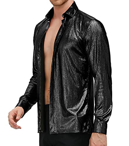 La Mejor review de Tela metálica de esta semana. 28 PJ PAUL JONES - Camisas de Discoteca para Hombre de los años 70 con Lentejuelas metálicas de Lujo con Botones y Manga Larga para Fiesta, Negro -, Large