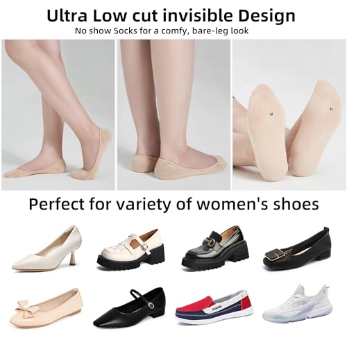 Image of ATBITER No Show Socks Womens Flats - 6 /12 Pairs Low Cut Invisible Non Slip | Ultra Ankle Liner Footies Anti-slip Hidden Socks for Sneakers Loafer Boat High Heels Summer Yoga Pilates Shoe Size 6-9 /9-11