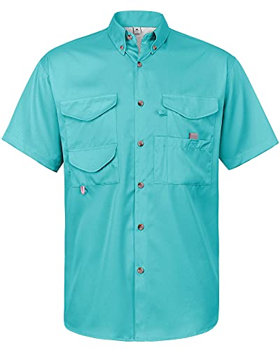 Image of Alimens & Gentle Short Sleeve Fishing Shirt Wicking Fabric Sun Protection Casual Button Down Shirts