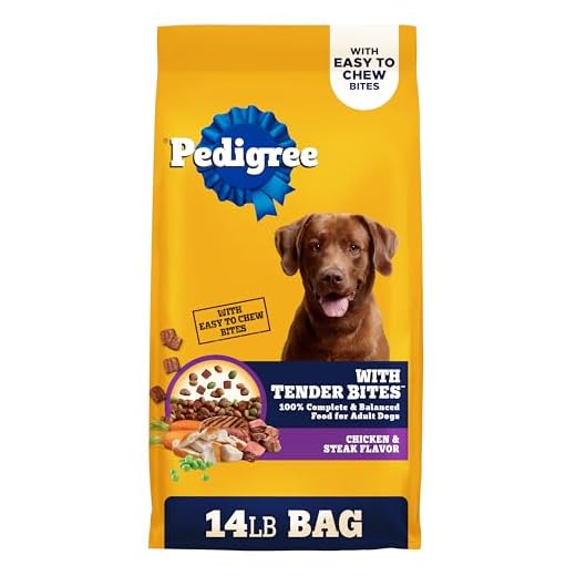 Pedigree with Tender Bites Complete Nutrition Adult Dry Dog Food Chicken & Steak Flavor Dog Kibble, 14 lb. Bag
