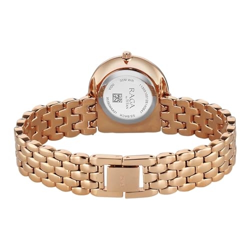 Image of Titan Raga Chic Glam with Quartz Analog FINE Vertical Satin + White Paint Dial Rose Gold Strap Watch for Women - 95392WM01
