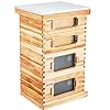 VEVOR Bee Hive 40 Frame Bee Hives Starter Kit, Beeswax Coated Fir Wood, 2 Deep + 2 Medium Bee Boxes Langstroth Beehive Kit, Transparent Acrylic Windows with Foundations for Beginners Pro Beekeepers