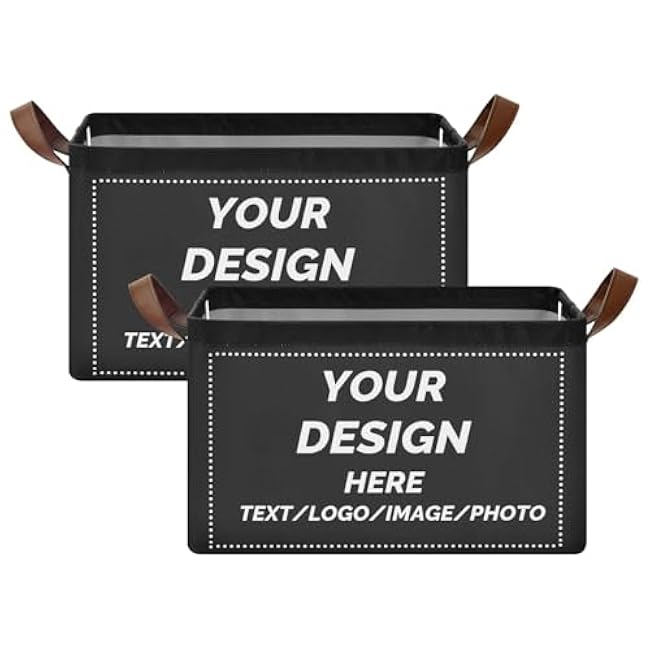 Custom Storage Bins Your Own Design Custom Foldable Containers Metal Frames Fabric Storage Baskets 2 Handles Print On Demand(1pack,black)