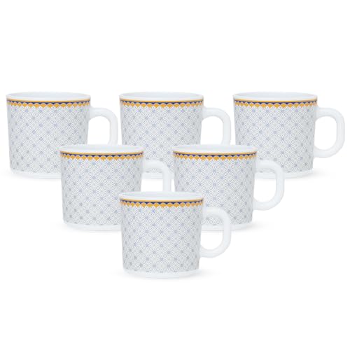 Image of Larah by BOROSIL 180ml x 6pc Opalware Kosmia Tea /Coffee Mug Set, Microwave & Dishwasher Safe Embossed Design Crockery Set Ideal for Daily Use & Gifting