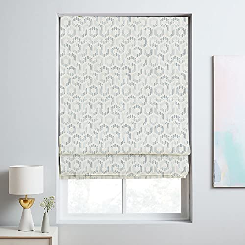 Roman Shades For Windows, Grey Blue Geometric Custom Blackout Light Filtering Roman Window Shades, Fabric Insulated Thermal Roman Blinds For Doors, French Doors, Kitchen Windows #TOP1