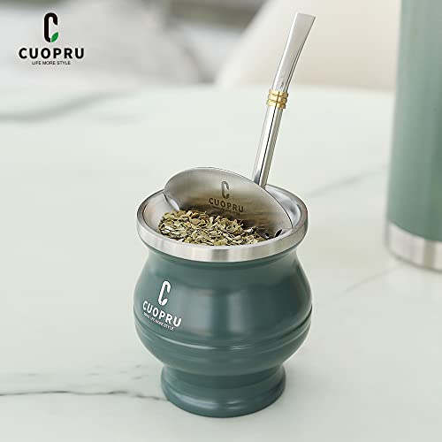 Miniatura 3 de Cuopru Juego De Taza Y Juego De Yerba Mate De Acero Inoxidable, 6.7 Onzas, Verde Militar, Diseño Moderno