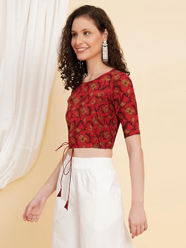 Image of Yash Gallery Women's Cotton Zig-Zag Printed Regular Regular Fit Short Sleeve Blouse