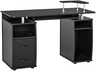 HOMCOM Computer Desk Office PC Table Workstation with Keyboard Tray, CPU Shelf, Drawers, Sliding Scanner Shelf, Black