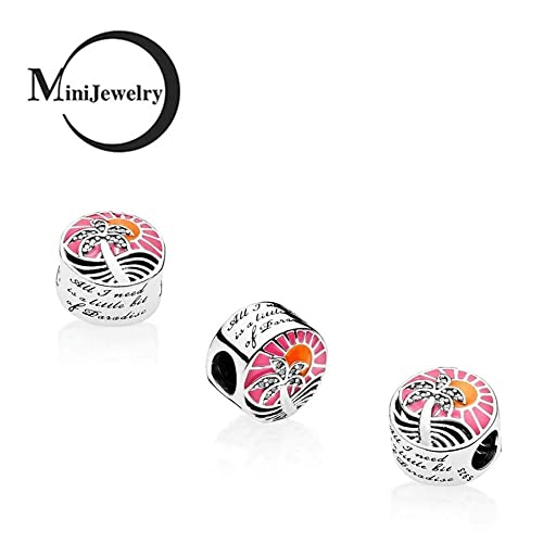 Sunset Paradise Palm Tree Charm fits Pandora Moments Bracelets Women Vacation Anniversary Birthday S9253