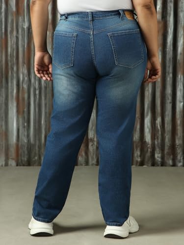 Image of High Star Women Washed Cotton Mom Fit High- Rise Jeans 49