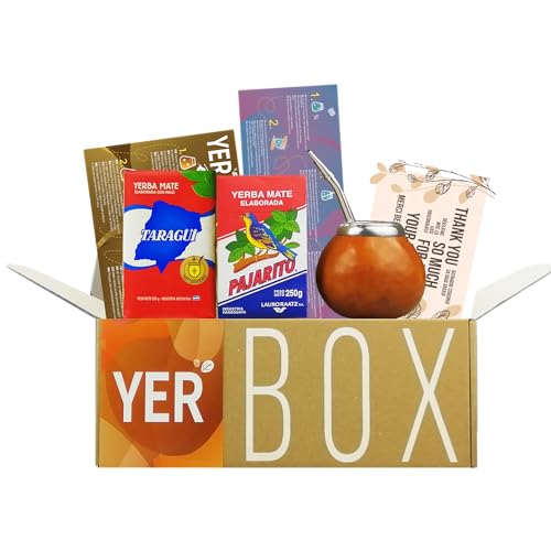 YERBOX Yerba Mate Tee Set: Pajarito Traditional 250g + Taragui Traditional 250g |Mate Becher Kürbis - Kalebasse | Bombilla Edelstahl | Reinigungsbürste