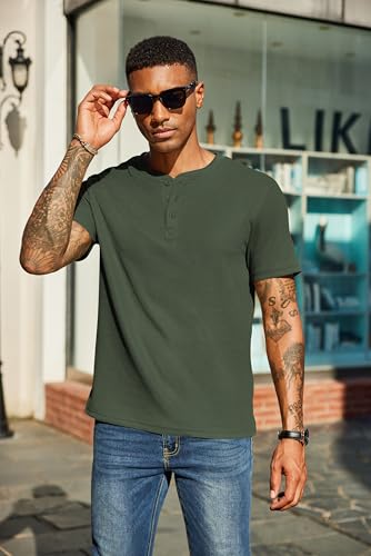 COOFANDY Men's Waffle Henley Short Sleeve Textured T Shirt Casual Button Tee Shirts Heavyweight Henley Summer Top4