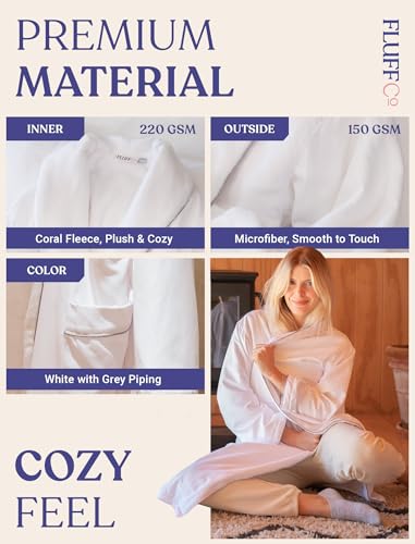 FluffCo Luxury Hotel BathRobe | Resort Quality with Side Pockets & Waist-Tie Belt, Microfiber Interior, Fleece Exterior4