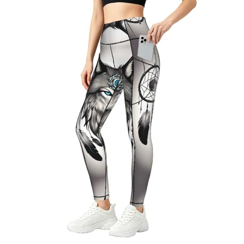 Leggings de yoga con control de abdomen y diseño de lobos ERSDWRE