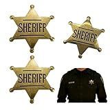 3 Pieza Insignia De Sheriff Vintage para Adultos, Pin Metálico de Sheriff con Diseño de Estrella del Oeste, Tamaños Grande y Pequeño, Ideal para Disfraces, Fiestas Temáticas y Coleccionistas
