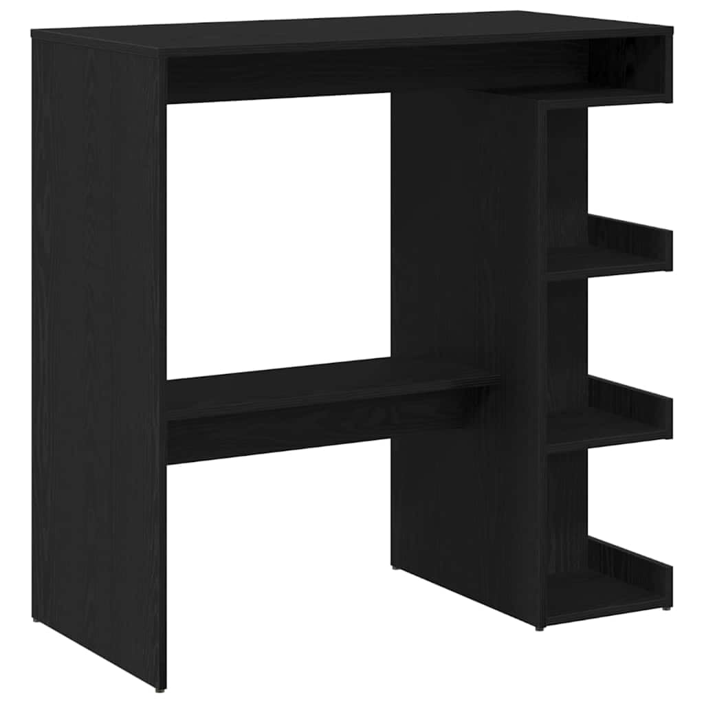 Table de bar rectangulaire aspect chêne noir 100 x 48 x 101,5 cm en bois avec étagères pour espace de rangement, design moderne pour salle à manger et bar de maison, peu encombrant et stable