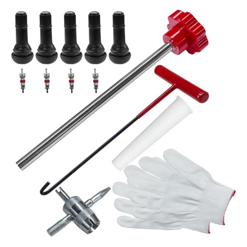 Image of Tire Valve Stem Core Quickly Replacement Tool Kit, Quick Change Stem Removal Tool with 4-Way Valve Tool & 5 TR413 Valves for Replacing Leaky Valves, Tire Valve Tool for Car Truck Motorcycle (Red)