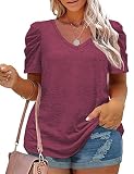 Short Sleeve Plus Size Tops V Neck Tunic Shirts Casual Blouses Tees Wine Red 3XL