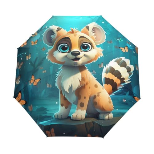 Parapluie coupe-vent pliable et automatique imprimé animaux lémuriens et papillons mignons