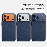 WIIUKA Etui do iPhone 17 Pro, skóra z Niemiec, ochrona 360°, skórzane etui bardzo cienkie, etui premium na telefon komórkowy, Case, Qi, skiin VL, niebieskie nocne