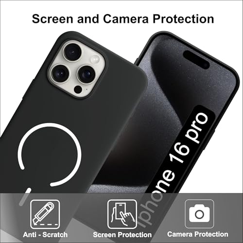 Image of SBMS Silicone Back Cover Case for iPhone 16 Pro | Soft Micro-Fibre Lining Inside | Magsafe Print On Back Side Camera Protection Bump | Shockproof Case for iPhone 16 Pro (Black)