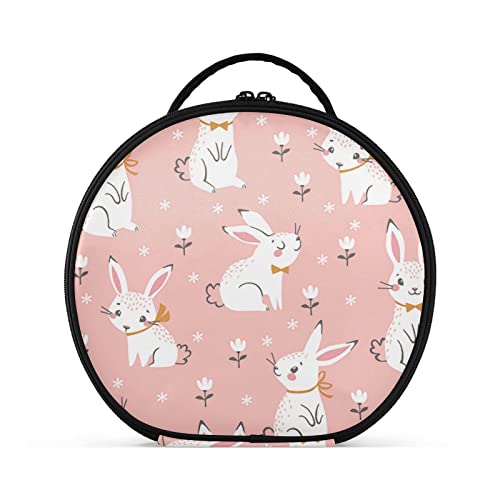 linqin Caja organizadora de maquillaje de viaje para mujer, estuche de maquillaje portátil con separadores ajustables, bonito estuche de tren de conejos blancos, caja de maquillaje para artículos de