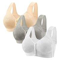 ZTFYKLIN Pack 3 Sujetadores Inalámbricos Cotton Chic Sujetador Que Se Abrochan por Delante Bralette Comodos Brasier De Dormir Sujetador Sin Espalda Push Up Bralette Mujer Beige S