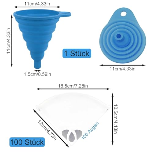 100 Stück Lacksiebe, Lackfilter, Farbfilter, Papier Siebe, Lackierpistolen Zubehör, Einweg Farbe Papier Siebe, mit Konischem Silikon-Trichterfilter,für Autolackierung, Kunstlackierung, Speiseölfilter