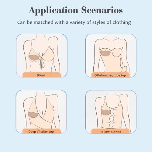 POMAMZ 3 Paar Klebe BH Push Up & Nipple Covers – Unsichtbare Brustheber-Pflaster für Große Körbchengrößen,Wiederverwendbare BH TräGerloser für Rückenfreie Kleider,Beige,A/B